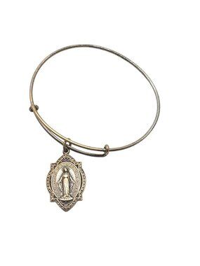 Vintage Alex And Ani Mother Mary Charm Bangle Bracelet Adjustable Religious